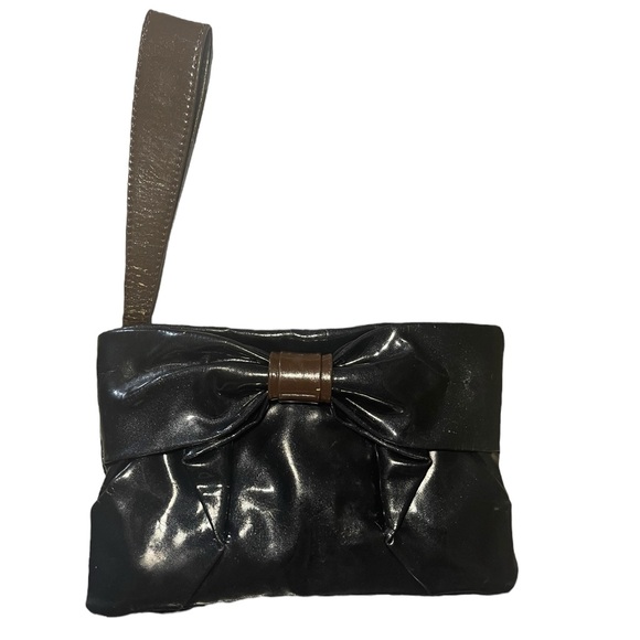 Valentino Leather Bow Clutch, Black & Brown w. Gold Hardware - ALL SHIPS FREE - Picture 2 of 7